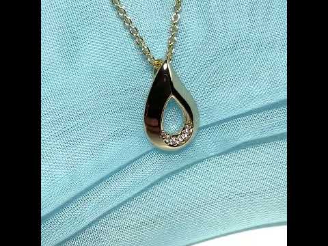 Teardrop shaped open necklace cubic zirconia sterling silver gilt, gold plated including chain