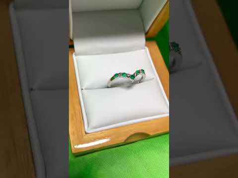 Real emerald and diamond wishbone ring white gold