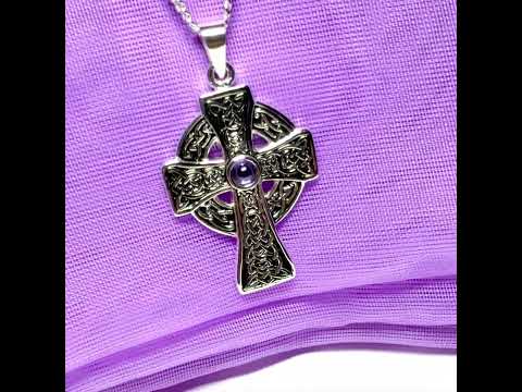 Amethyst sterling silver Celtic cross including chain