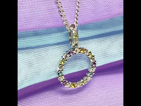 Round circle necklace with real amethyst, real peridot, real blue topaz, real citrine and cubic zirconia