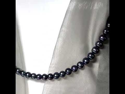 Video of Real freshwater cultured pearl single row necklace black grey uniform 7 mm round pearls