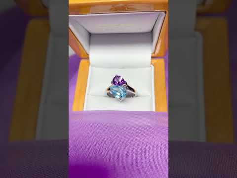 Real blue topaz and real amethsyt fancy dress cocktail ring