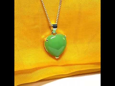 Pendant heart shape sterling silver real green jade stone necklace with a chain included as well