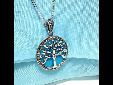 Video of a Turquoise and marcasite necklace sterling silver Tree Of Life pendant