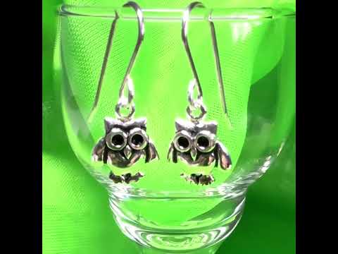 Small owl shaped drop earrings sterling silver