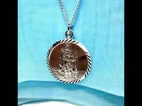 25 mm Sterling silver large round St. Christopher including chain