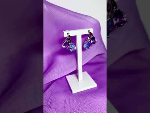 Real amethyst and blue topaz fancy stud earrings