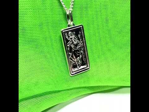 Sterling silver square rectangle shape St Christopher and chain