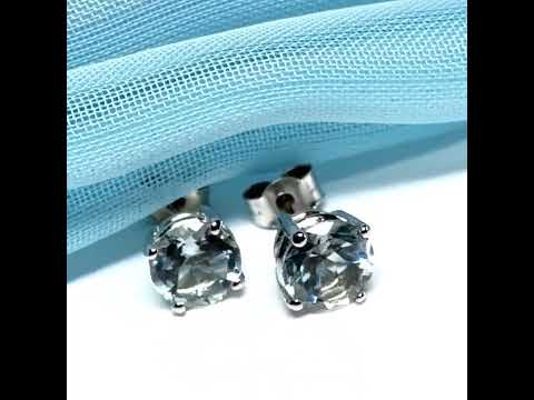 Real aquamarine round white gold stud earrings