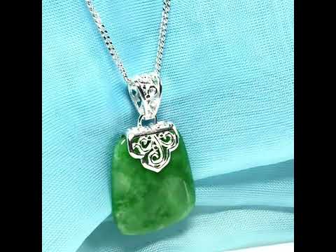 Real green jade necklace large cushion shaped green pendant