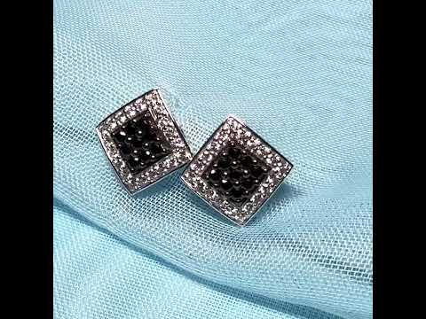 Cluster earrings black and white cubic zirconia square white gold