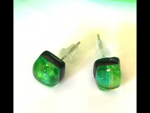 Video of a pair of Green Real Murano Glass Square Stud Earrings