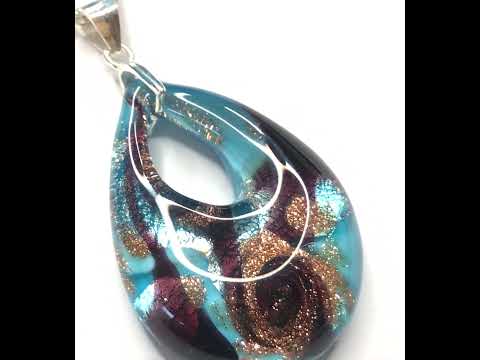 Video of a Necklace real Murano glass blue black gold coloured pear shaped pendant