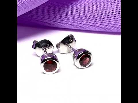Real Red Garnet Stud Earrings 9ct White Gold – Round Cut 4.5mm | January Birthstone Gift