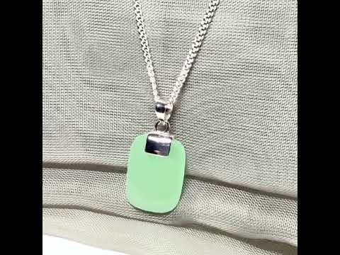 Real green jade necklace cushion shape stone sterling silver, a gorgeous pendant design with chain