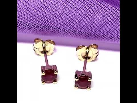 Real ruby earrings round yellow gold stud