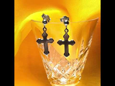 Cross drop earrings plain polished sterling silver shaped