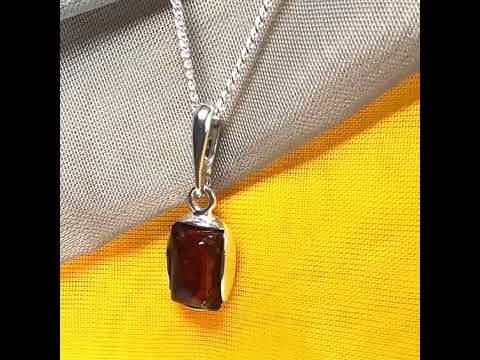 Small square necklace rectangle shaped amber pendant