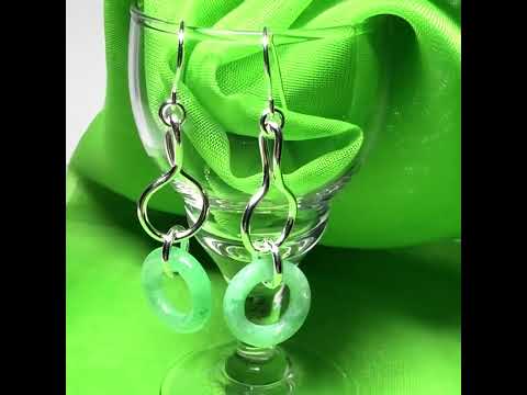 A rounded shaped real green jade sterling silver dangling dropped earrings