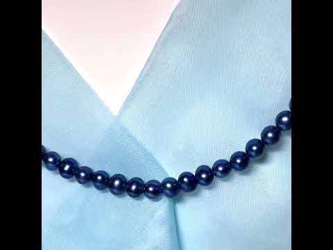 Video of Real freshwater cultured pearl single row necklace blue uniform 7 mm round pearls