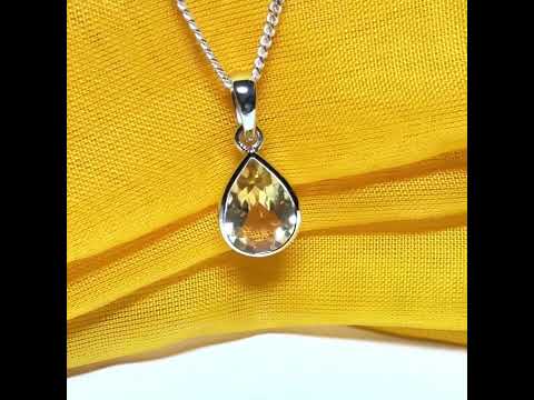 A large real yellow citrine necklace pear shaped sterling silver teardrop smooth rubbed over pendant