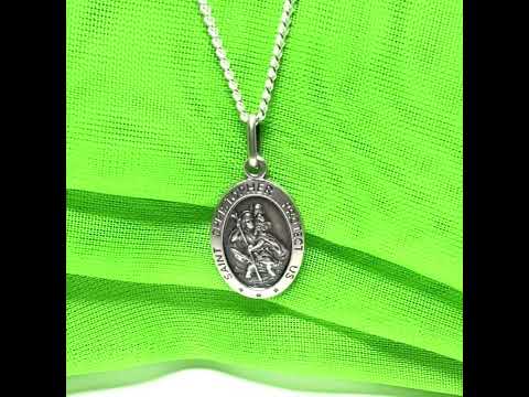Protect Us St. Christopher oval sterling silver including chain
