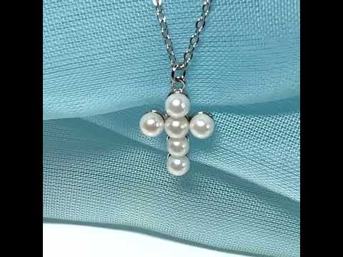 Small petite real freshwater pearl cross sterling silver including chain