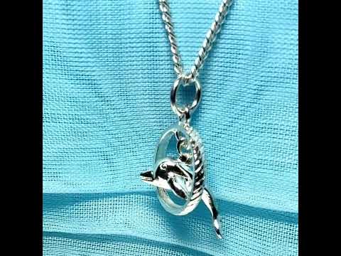 Video of a Dolphin Performing Though Hoop Sterling Silver Necklace Circle Pendant