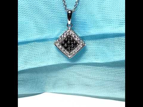 Cluster necklace black and white cubic zirconia square white gold pendant