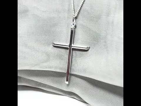 Video of a sterling silver solid large plain polished cross including chain