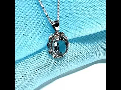 Real aquamarine necklace oval white gold