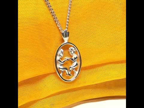 Gemini Zodiac Oval Necklace Sterling Silver Pendant with chain