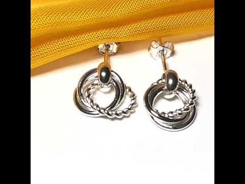 Video of Round Sterling Silver Rope Stud Dropped Earrings
