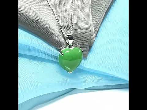 A real jade necklace heart shaped sterling silver love green coloured pendant