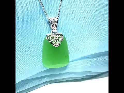 Real green jade stone, large cushion shaped necklace, a truly stunning pendant