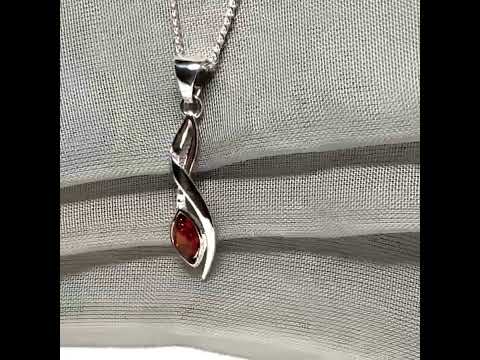 Orange amber marquise fancy sterling silver necklace