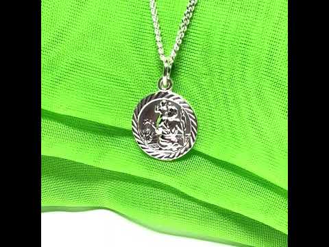 Sterling Silver Round St. Christopher Including Chain 15 mm