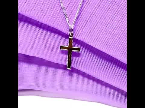 Solid sterling silver beaded edged cross with chain