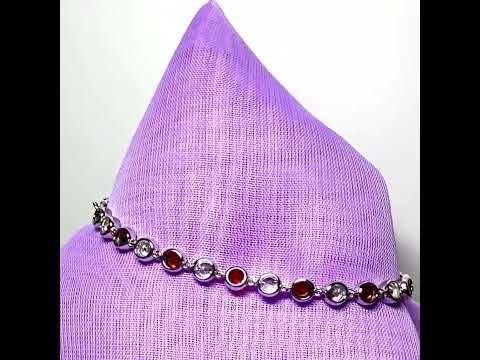 Real garnet and cubic zirconia round sterling silver bracelet