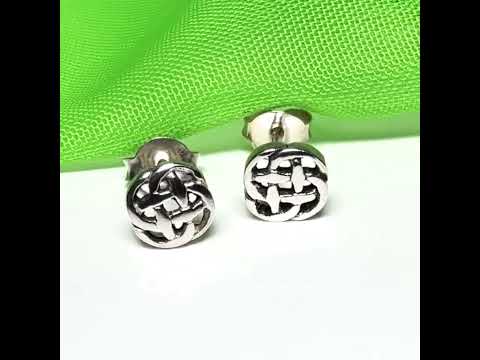 Video of a pair of Sterling silver round Celtic stud earrings