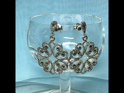 Round marcasite sterling silver round fancy drop earrings