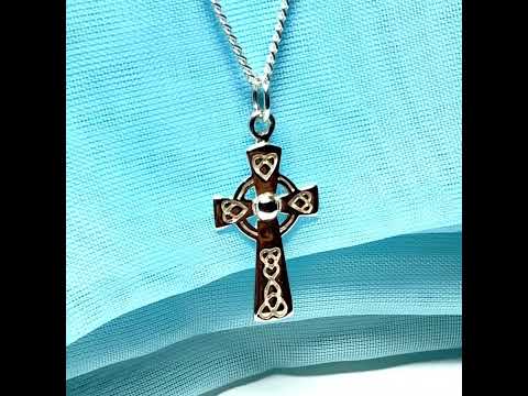Small Patterned Sterling Silver Celtic Cross Including Chain
