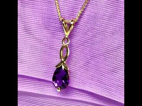 Real amethyst necklace pear shaped yellow gold pendant