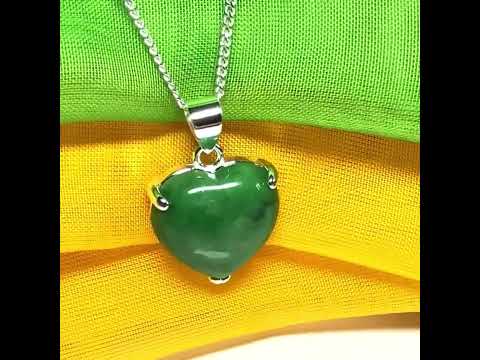 A real green jade necklace heart shaped sterling silver, an exquisite designed pendant