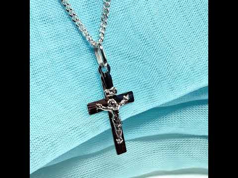 Solid flat sterling silver small crucifix cross necklace with a chain included