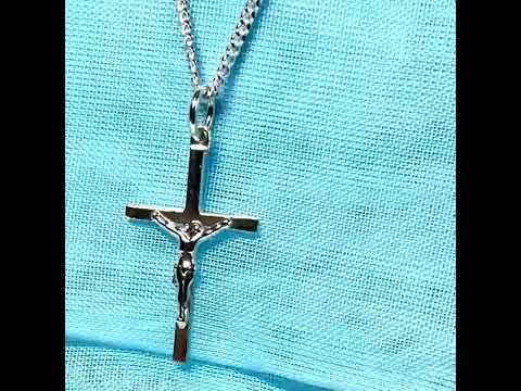 Solid sterling silver small crucifix cross necklace with a chain included