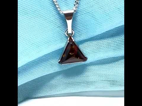 A real amber necklace sterling silver triangle shape dark amber pendant