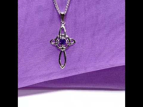 Real amethyst coloured Celtic cross sterling silver necklace with chain