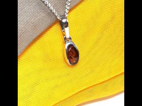 Small squared oval shaped real amber necklace pendant