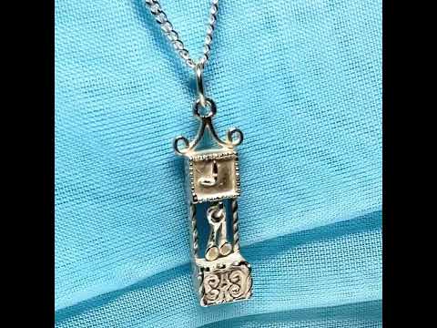 Video of a Grandfather Clock Necklace Solid Sterling Silver Charm Pendant